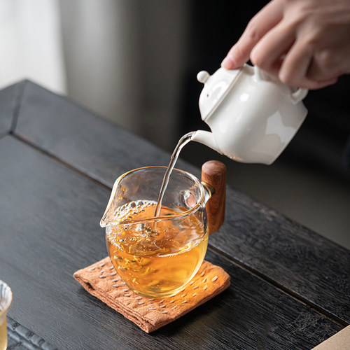 木把公道杯加厚耐热茶漏茶滤套装泡茶防烫功夫茶具配件茶海分茶器