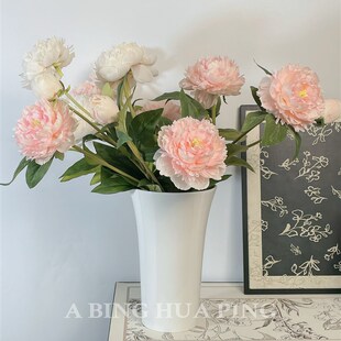 厚重大口径花瓶 高温奶白陶瓷花器结实可水培鲜花醒花筒简约摆件