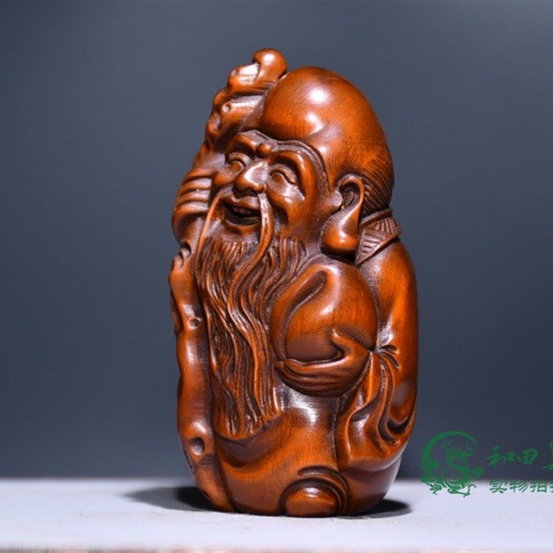 复古包浆黄杨木雕文玩手把件w寿星家居摆件手工雕刻品送老人福禄