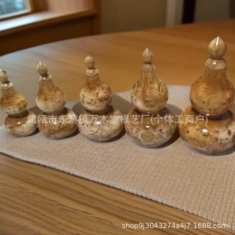 酒店商用美观工艺品香杉木葫芦摆件送礼装饰中式原木瘤花葫芦根雕