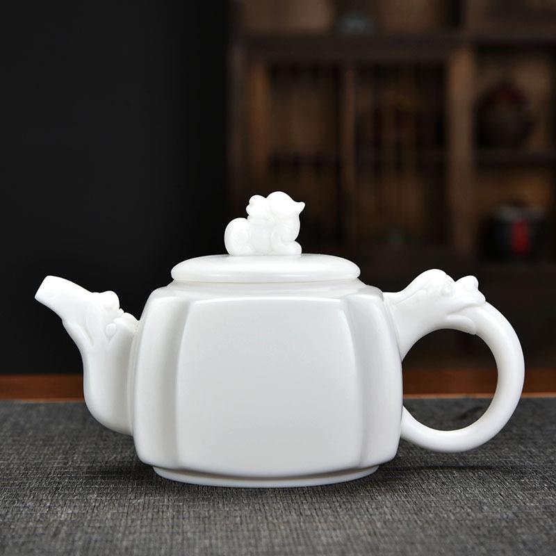高档 羊脂玉白瓷貔貅壶轻奢手工 素烧茶壶单壶陶瓷家用泡茶壶茶具