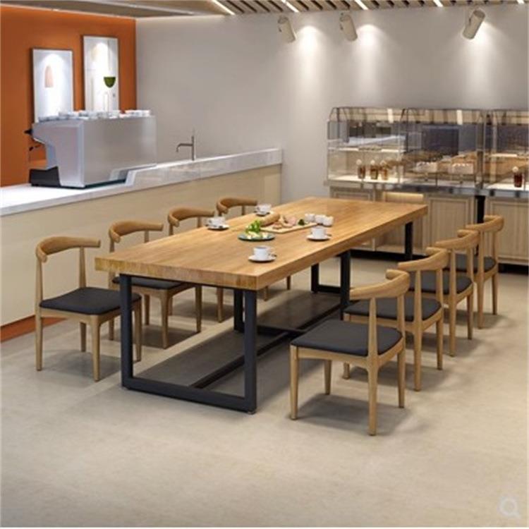 工业风实木铁艺大型餐桌椅组合8-12人商用饭店餐饮店面馆桌子1035