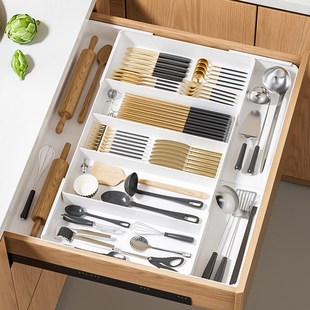 厨房抽屉分隔收纳盒可伸缩餐具筷子刀叉勺子多功能抽屉整理储物盒