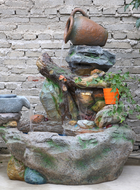 太阳能田园假山喷泉流水景观养鱼池鱼缸阳台庭院花园户外装饰摆件