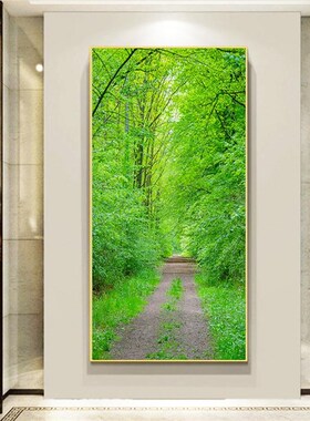 高清玄关画绿色大树风景画进门走廊墙万年青O晶瓷画森林树木壁挂