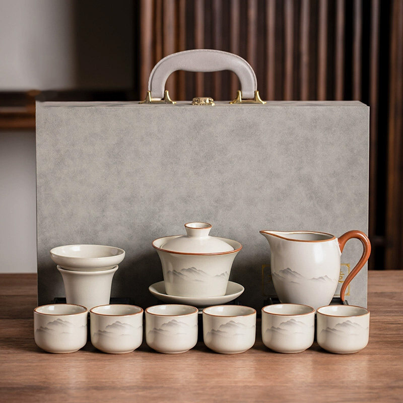 汝窑功夫茶具整套家用陶瓷喝茶套装茶壶茶杯子新款轻奢高档泡茶器
