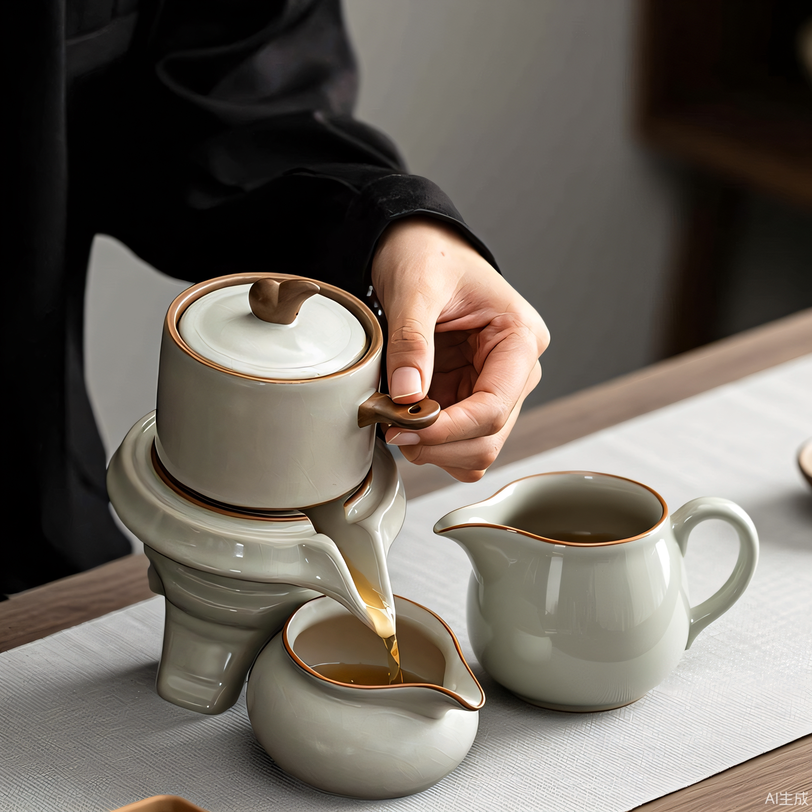 汝窑自动茶具套装2026新款家用功夫懒人泡茶神器旋转纯色泡茶壶