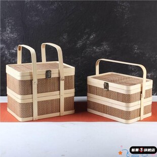 食盒多层手提送菜提盒o送饭提篮送餐提篮送餐提盒送菜提盒竹编两