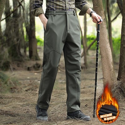 户外冲锋裤男冬季加绒加厚防风防水徒步软壳裤保暖大码旅行登山裤