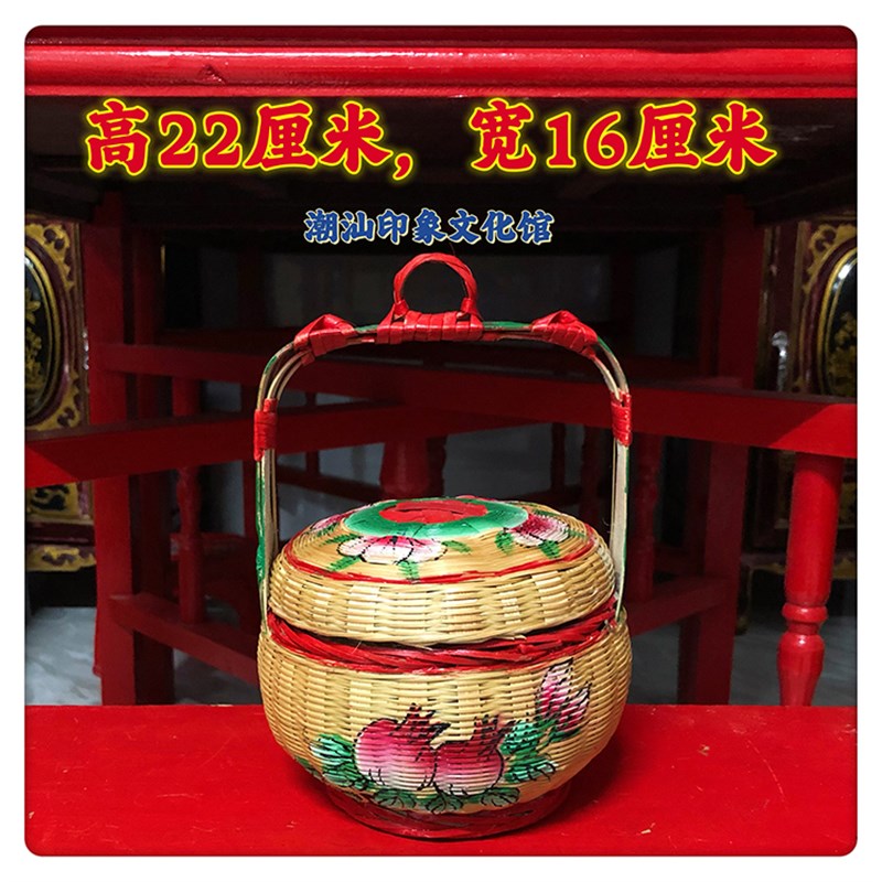 潮汕传统小花篮迎标旗挂饰u迷你手工竹篮春盛结婚喜庆用品车载摆