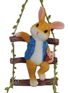 可爱兔子爬梯壁挂户外花园庭院树挂阳台管道花盆挂幼儿园装饰摆件