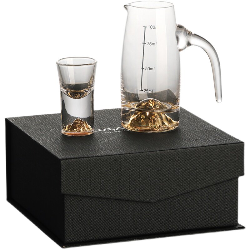 玻璃金山白酒杯套装创意分酒器公杯家用最小号酒盅半两小酒杯酒壶