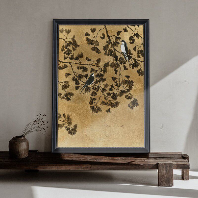 宋代美学客厅装饰画侘寂风植物纯手绘油画中古花鸟图玄关走廊挂画