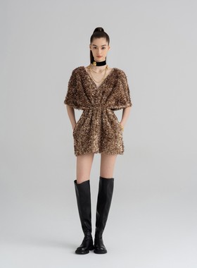 WEPRIVE 意大利RUFFO COLI全亮片纱线V领收腰外套裙气质短裙