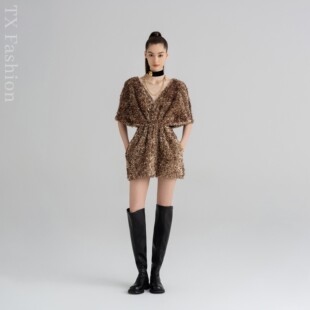 COLI全亮片纱线V领收腰外套裙气质短裙 意大利RUFFO YOLLA