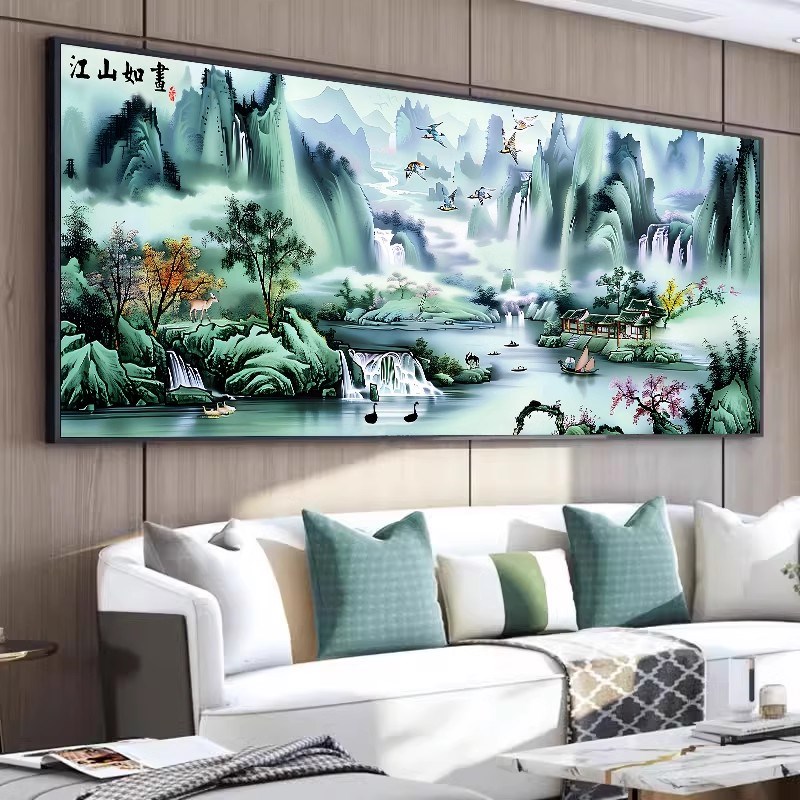江山如画新品十字绣2024年新款客厅高级感大气风景山水画手工刺绣