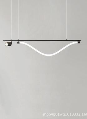 现代简约一字餐厅灯办公桌吧台全铜极简创意北欧LED长条黑色吊灯