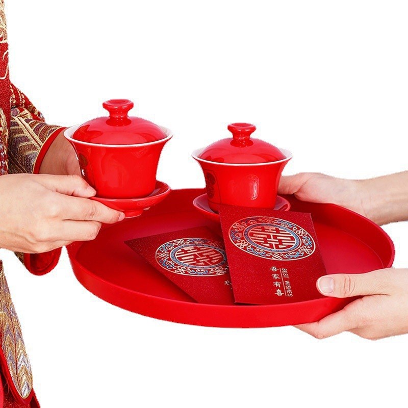 结婚果盘红色盘子四方托盘婚礼专用一次性塑料碟盘喜糖喜盘长方形