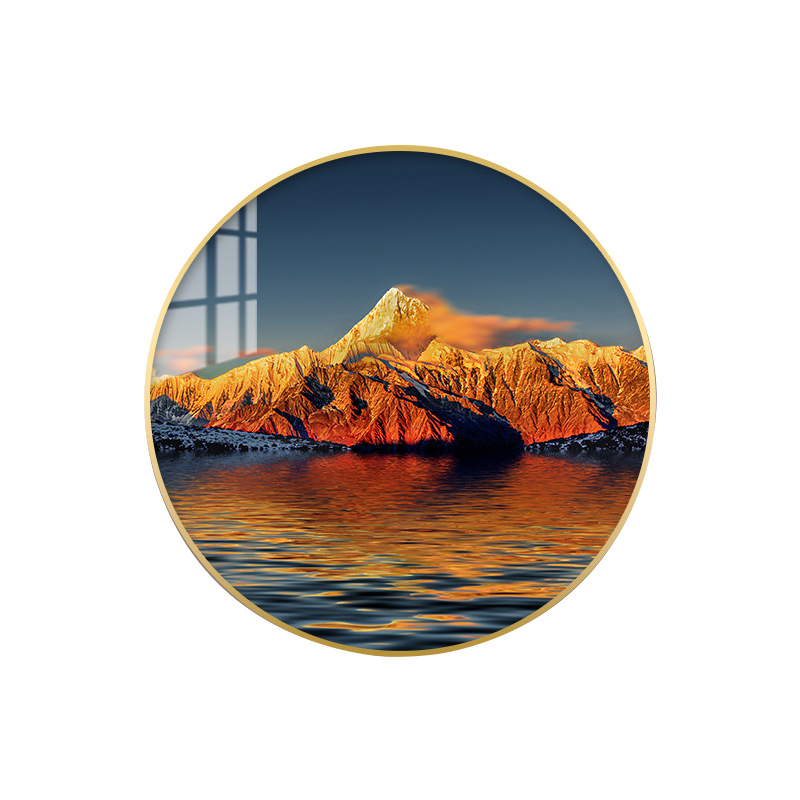 冈仁波齐挂画布j达拉宫装饰画圆形挂画晶瓷画西藏特色画风景山水