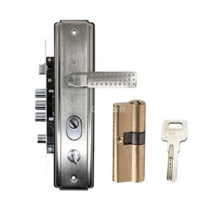 加厚面板红古铜步阳防盗门锁适用套装白钢色把手大V门锁芯通用型