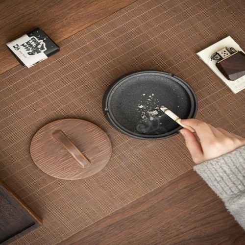 中式创意蒸笼烟灰缸带盖复古防飞灰烟缸办公室高级感轻奢大号烟盅