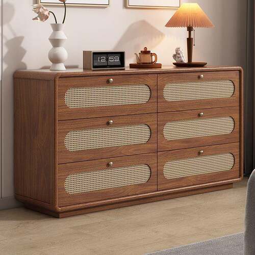 新中式斗柜藤编柜子抽屉式收纳柜置物柜床尾玩具柜多层柜子复古风