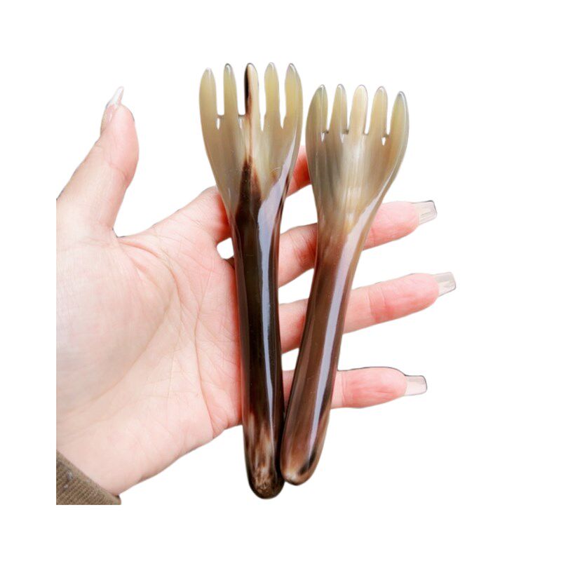 天然纯牛角五齿抓耙牦牛角,按摩头部牛角梳肩颈肩膀经络疏通白发