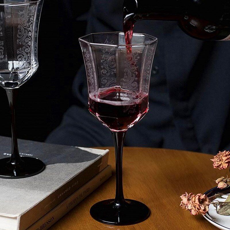 法式复古香槟杯黑天鹅情人节高档礼盒酒杯套装中古风八边形高脚杯