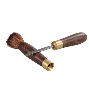 瓷信双用型普洱开茶刀养壶笔茶道零配件茶针茶锥黑檀木铜扣茶笔刷