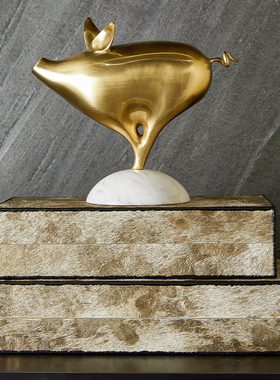 样板房间入户玄关摆件收纳盒桌面复古折衷主义马毛装饰盒软装设计