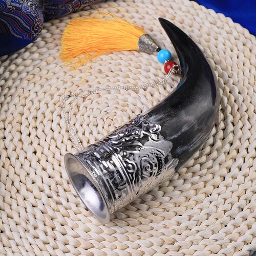 真牛角结盟杯内蒙古o天然大号银碗敬酒杯舞台道具演出蒙餐酒具