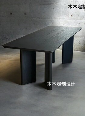 诧寂风实木碳化黑色餐桌白蜡木z长方形办公桌原木大板 工作台桌子