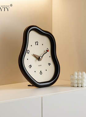 法式复古侘寂奶油风座p钟客厅玄关装饰品电视柜黑白时钟桌面摆件