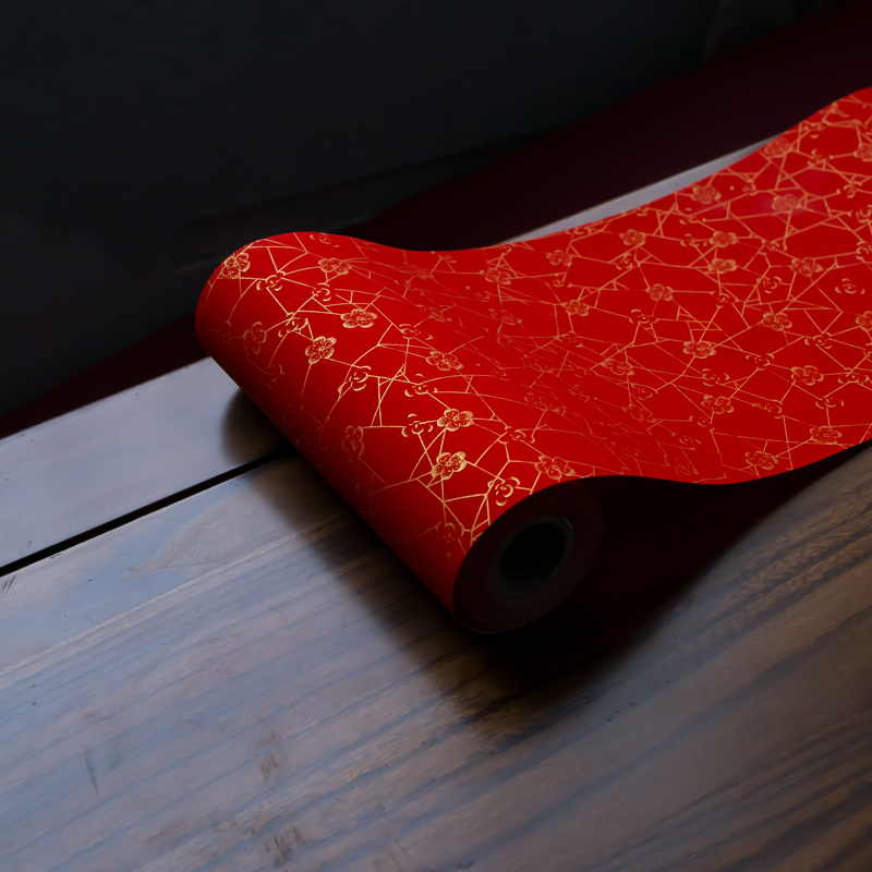 秋凝斋万年红蜡染宣纸冰梅长卷蜡染对联纸祥云烫金新年春联纸20米