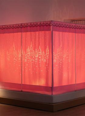 CB#双层遮光镂空坐床布幔蚊帐1.5/2米床防摔1.8纯色防尘拉链方帐