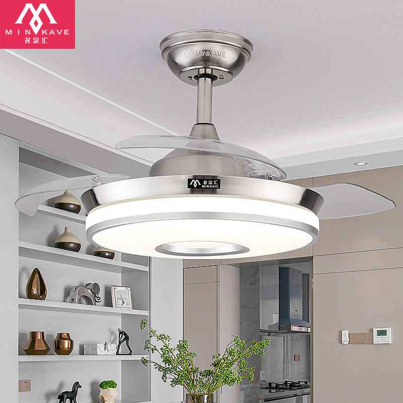 简约低楼层隐形风扇灯变频餐厅电扇灯卧室客厅黑色吊扇灯蓝牙遥控