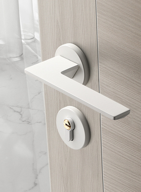 现代简约b奶油白色卧室门锁静音磁吸房门锁家用室内木门锁内门把