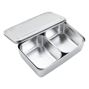 不锈钢蒸饭饭盒304分格餐盒方形隔开饭堂两格饭盒味盒学生便当盒
