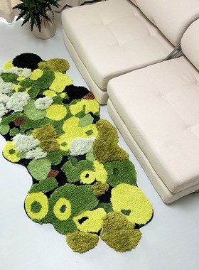 卧室地毯床前床边毯子绿色苔藓儿B童房间地垫异形飘窗垫长条可机