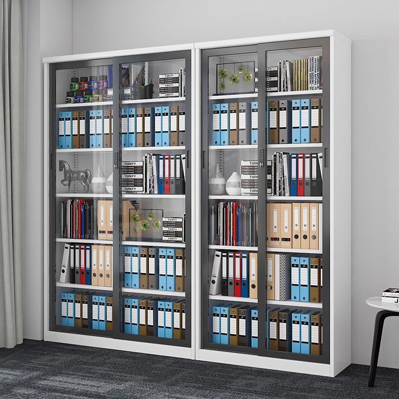 钢制书柜文件柜办公室铁皮资料收纳柜带密码锁移门档案柜子凭证柜