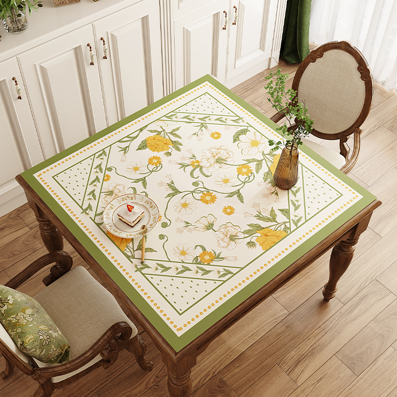 田园风正方形防水桌垫免s洗防油防烫餐桌茶几方桌桌布轻奢皮革台