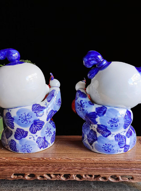 陶瓷摆件中式创意摆设结婚送礼雕塑可爱手绘青P花陶瓷娃娃家居装