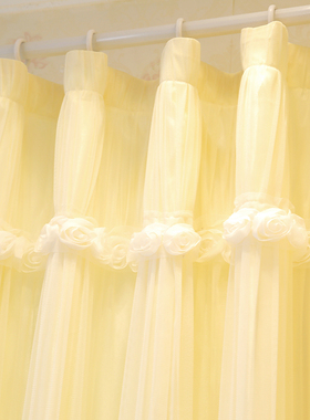 2020新款韩式透光不透人双层窗B帘纱帘黄色公主风婚房儿童隔断窗