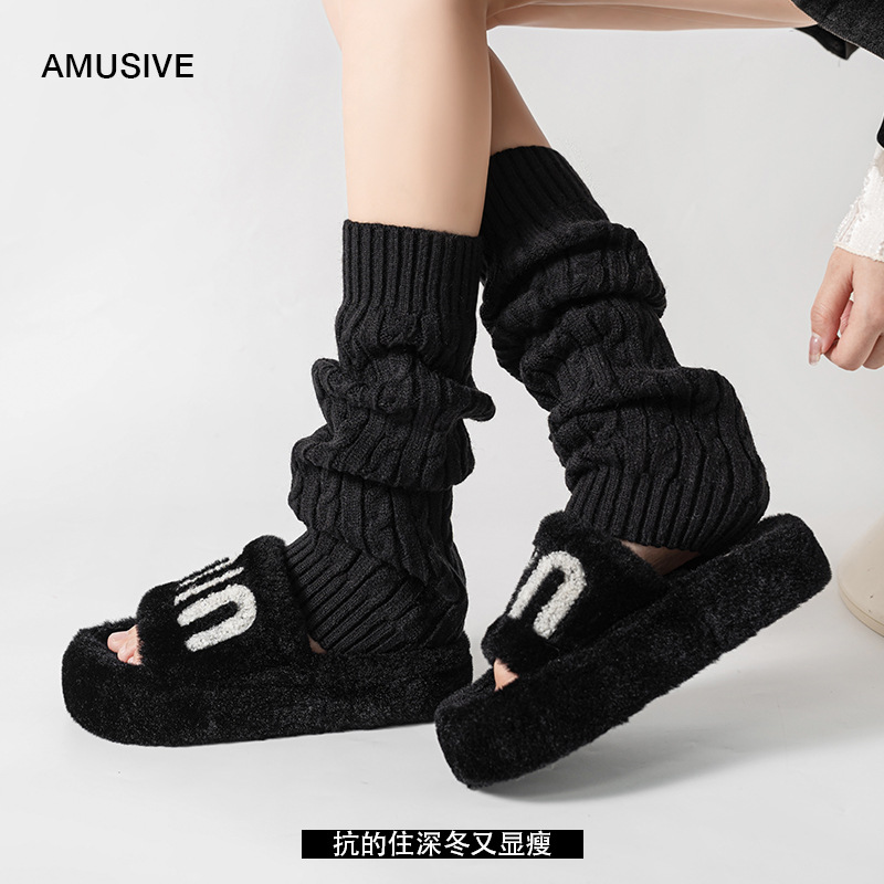 腿套格纹针织袜套女加厚堆堆袜