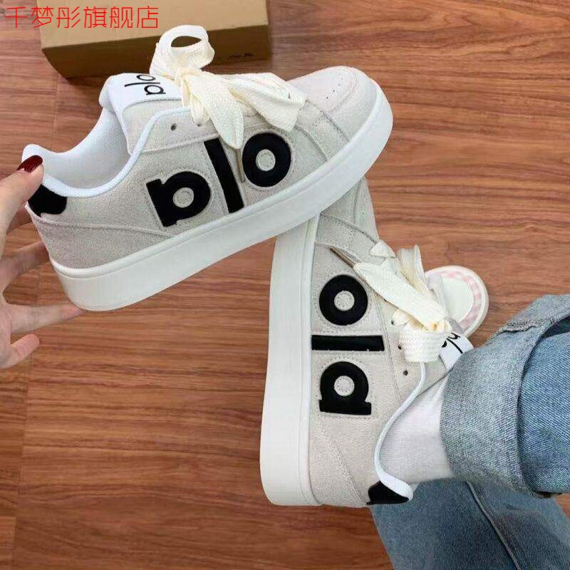 灰白厚底ins风字母板鞋女百搭