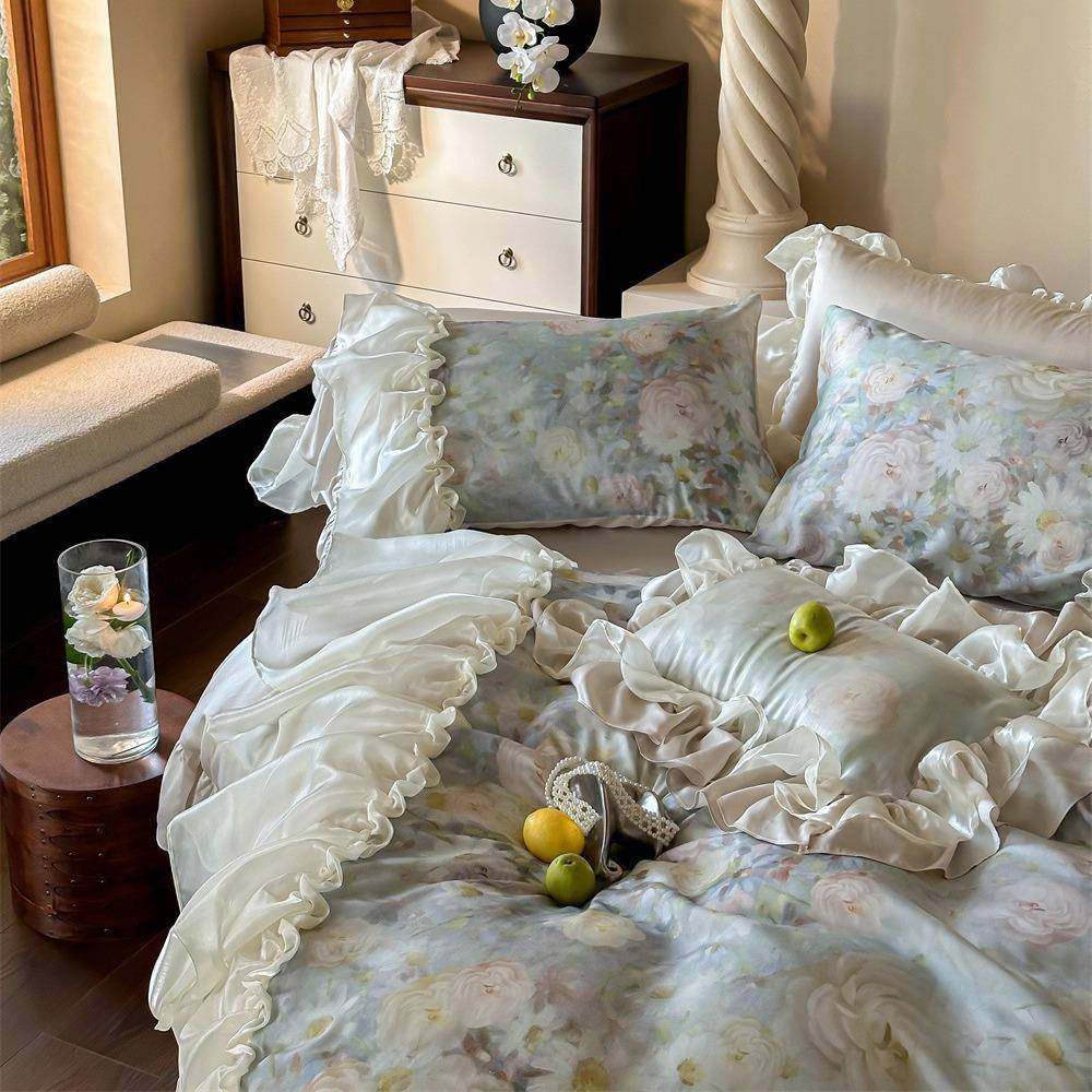 韩式裙摆荷叶边天丝数码印花玫瑰被套床单丝滑夏日双人四件套,清洗/食品/商业设备,风口/风叶/风机配件,淘宝优惠券,粉丝福利购,淘宝优惠卷