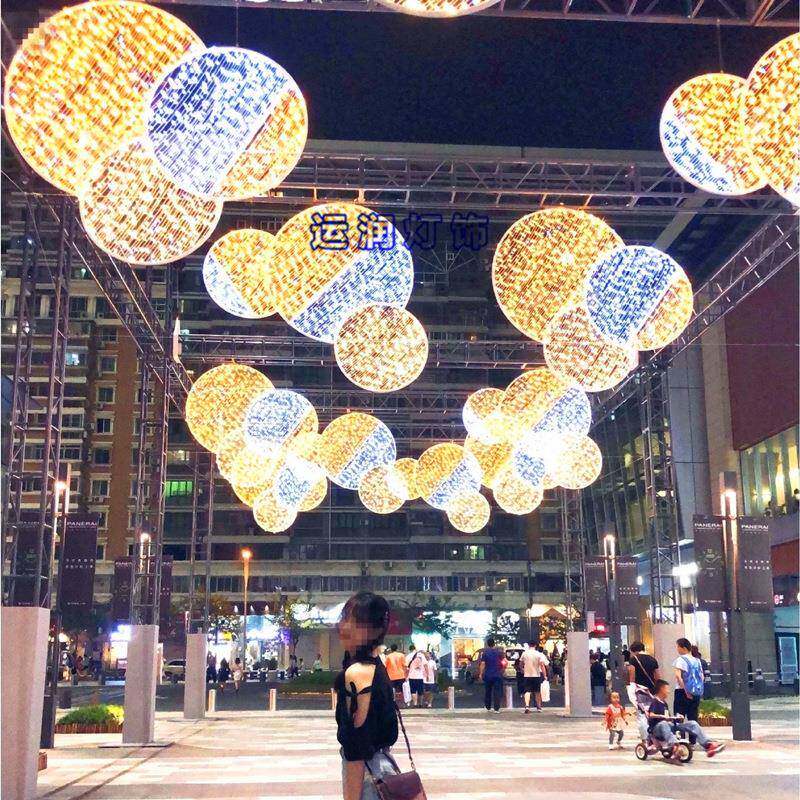 LED发光圈跨街造型节日装饰水母亮化灯杆艺术图案夜景灯