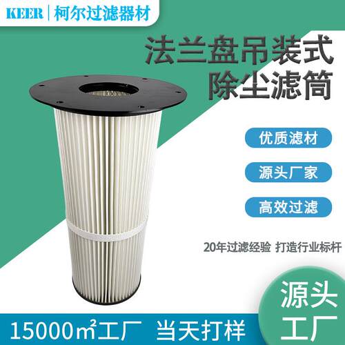 直销耐酸碱PTFE覆膜工业用法兰盘式吊装除尘滤筒空气滤芯