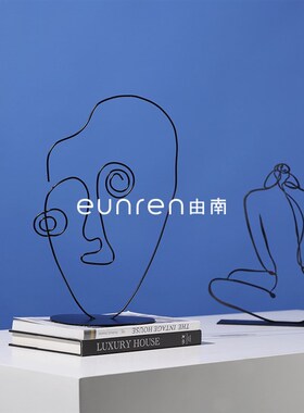 现代极简抽象铁艺线条人网艺术摆件物红民宿家居面桌高级感装饰品