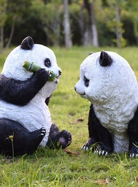 户外花园庭院草坪仿真动物熊猫摆件幼儿园玻璃钢雕塑园林景观装饰